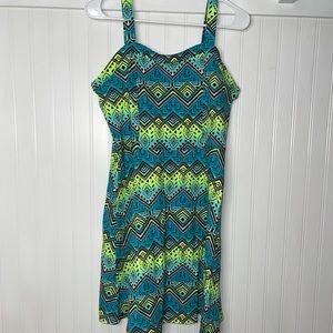 Spaghetti straps summer dress Justice Neon geometric‎ pattern dress size 18/20